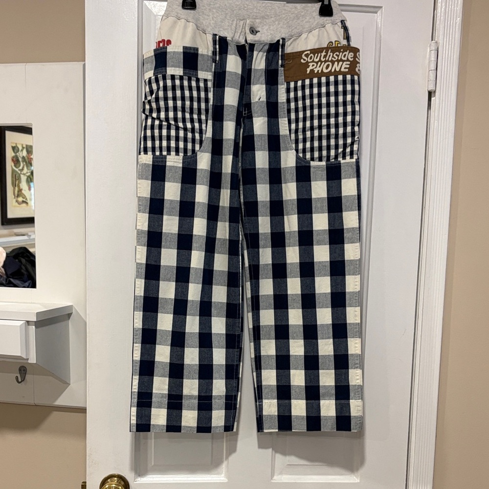 Old Betty’s Women’s Checkered Blue and White Pants S Made in Japan.